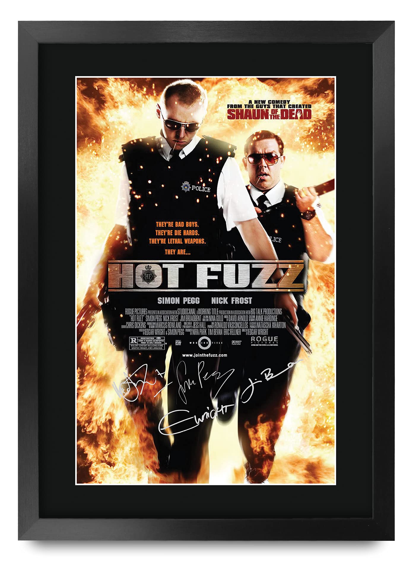 HWC Trading Hot Fuzz Simon Pegg Gifts Printed Signed Autograph Picture for Movie Memorabilia Fans - A3 Framed