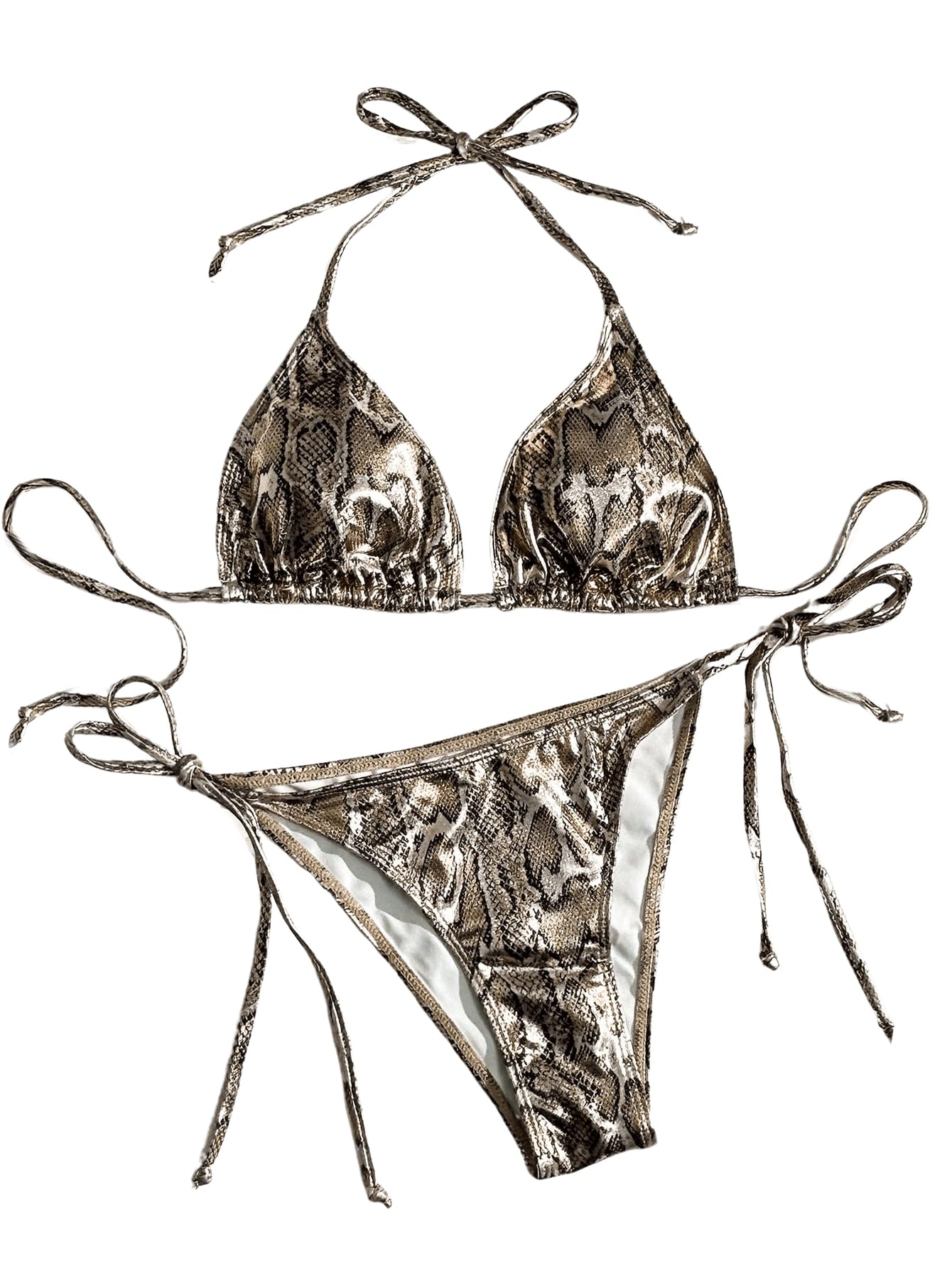 Photo 1 of SOLY HUX Women's Snakeskin Print Swimsuit Halter Triangle Tie Side Bikini Sets Two Piece Bathing Suits Multicoloured Snakeskin Medium