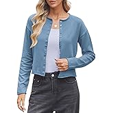Women Crop Knit Cardigan Lightweight Crewneck Button Up Sweater Fitted Short Cardigans Layering Top