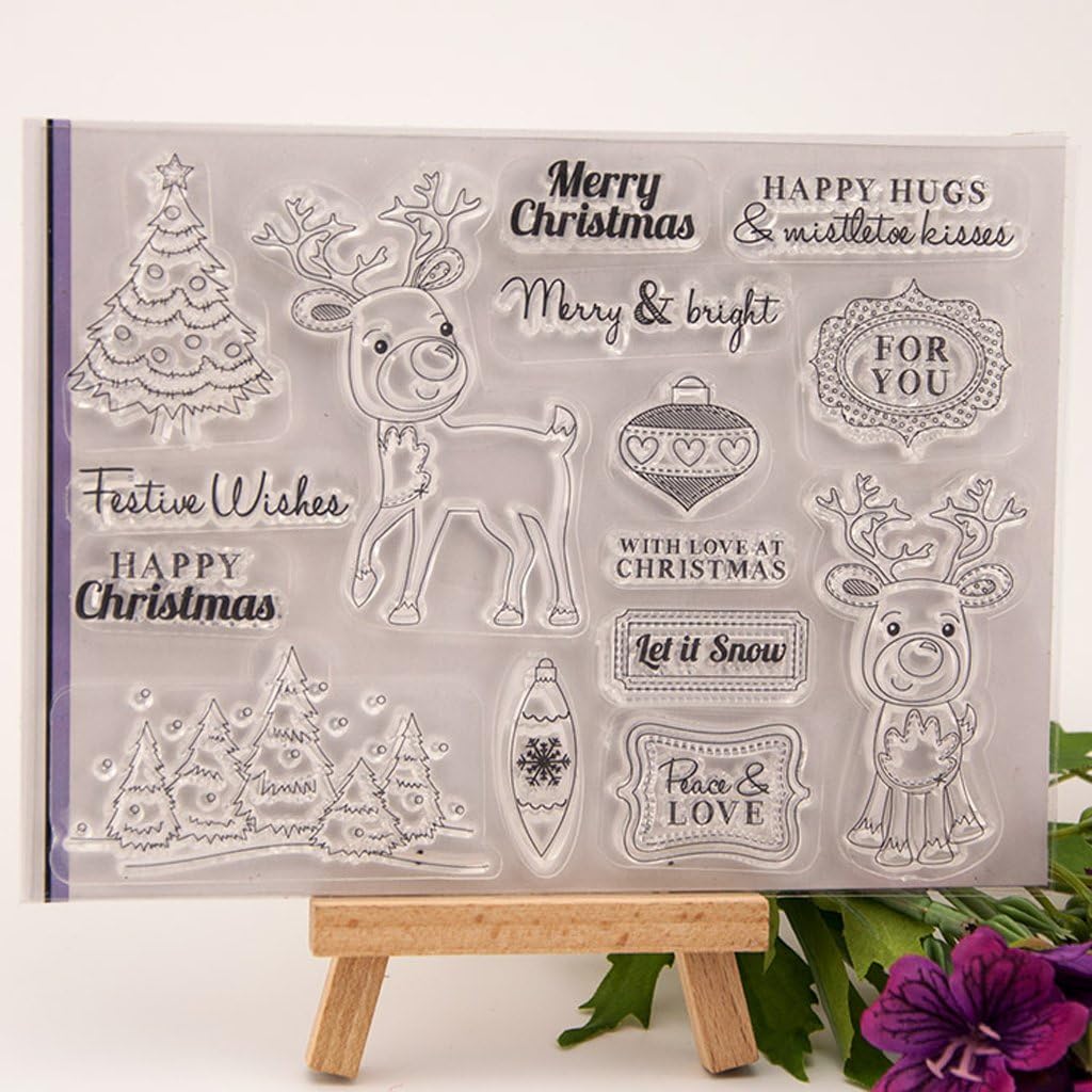 Merry Christmas Deer DIY Clear Stamp Set, Transparent - Card Making and Art Craft - Best Halloween Thanksgiving Christmas Gifts