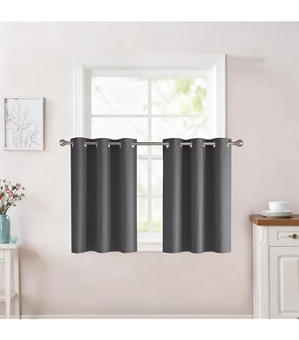 2-Pack Two-Tone Small Window Drape Curtains - 36 Inch Long, Bronze Grommet Tiers - Eid