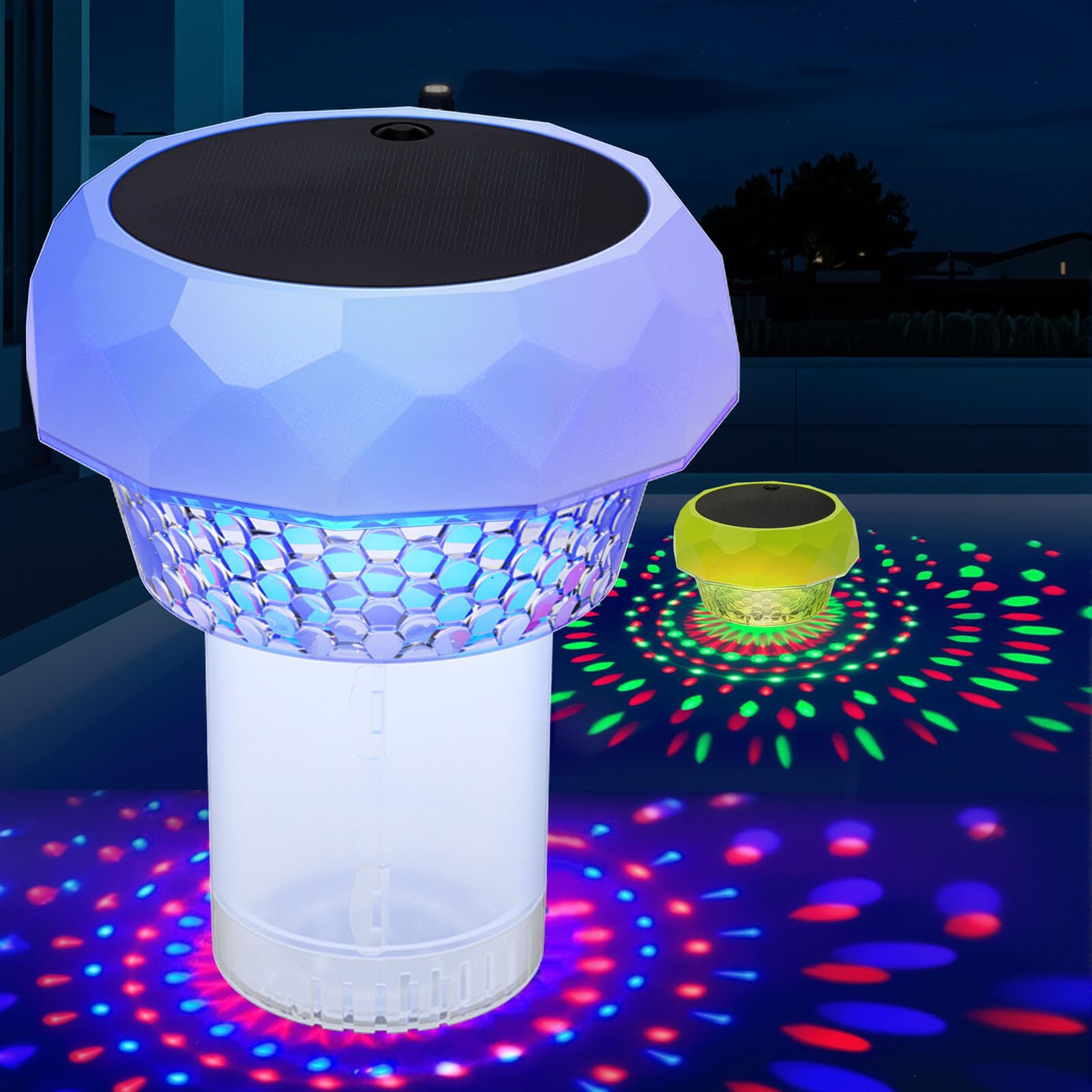 Photo 1 of Semlos Pool Chlorine Floater, Solar Pool Chlorine Dispenser with Light, Adjustable Release and Easy Opening for Pool, Hot Tub, 3 inch Tabs, Button Cell Battery Not Included