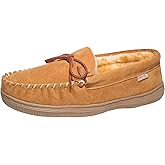 PEDOQU Men's Moccasin Slipper With Suede leather Upper Memory Foam House Shoes Anti-Slip Moccasins Indoor and Outdoor Warm Loafer Slippers