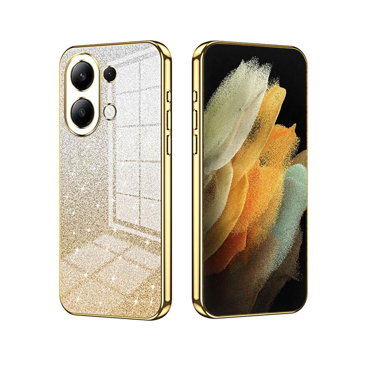 YUECXIN Case for Xiaomi Redmi Note 13 4G, Gradient Bling Shiny Cardstock Sparkle Design Soft TPU Silicone Cover, Ultra Thin Premium Shockproof Plating Edge Case, Gold