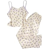 Floerns Women's 2 Piece Pajama Set Floral Spaghetti Strap Cami Tops and Pants Sets