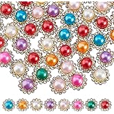 Hobbspring 160Pcs Sew on Pearls Rhinestones Flower Claw Pearls Metal Base Plastic Gold Flatback Base Shiny Crystals Rhinestones for Crafting Clothes Shoes Hats Bags Jewelry Sewing