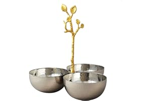 Elegance 70023 Triple Nut Bowl Gilded Leaf Kit Utensil Gold/Silver