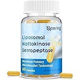 Liposomal Nattokinase 12,000 FU Serrapeptase 360,000 SPU Enzyme Supplement - Enriched with Synergistic Enzymes and Nutrient Blend & Inulin for Circulatory, Gut, Digestion 60 Capsules (1 Bottle)