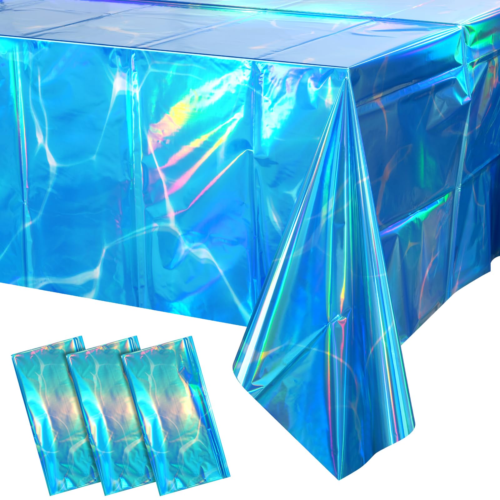 Photo 1 of YIDAKO 3 Pack Ocean Tablecloths Iridescent Plastic Disposable Table Cloth Rectangle Water Wave Table Covers for Under Sea Ocean Pool Beach Party Decorations, 54 x 108Inch