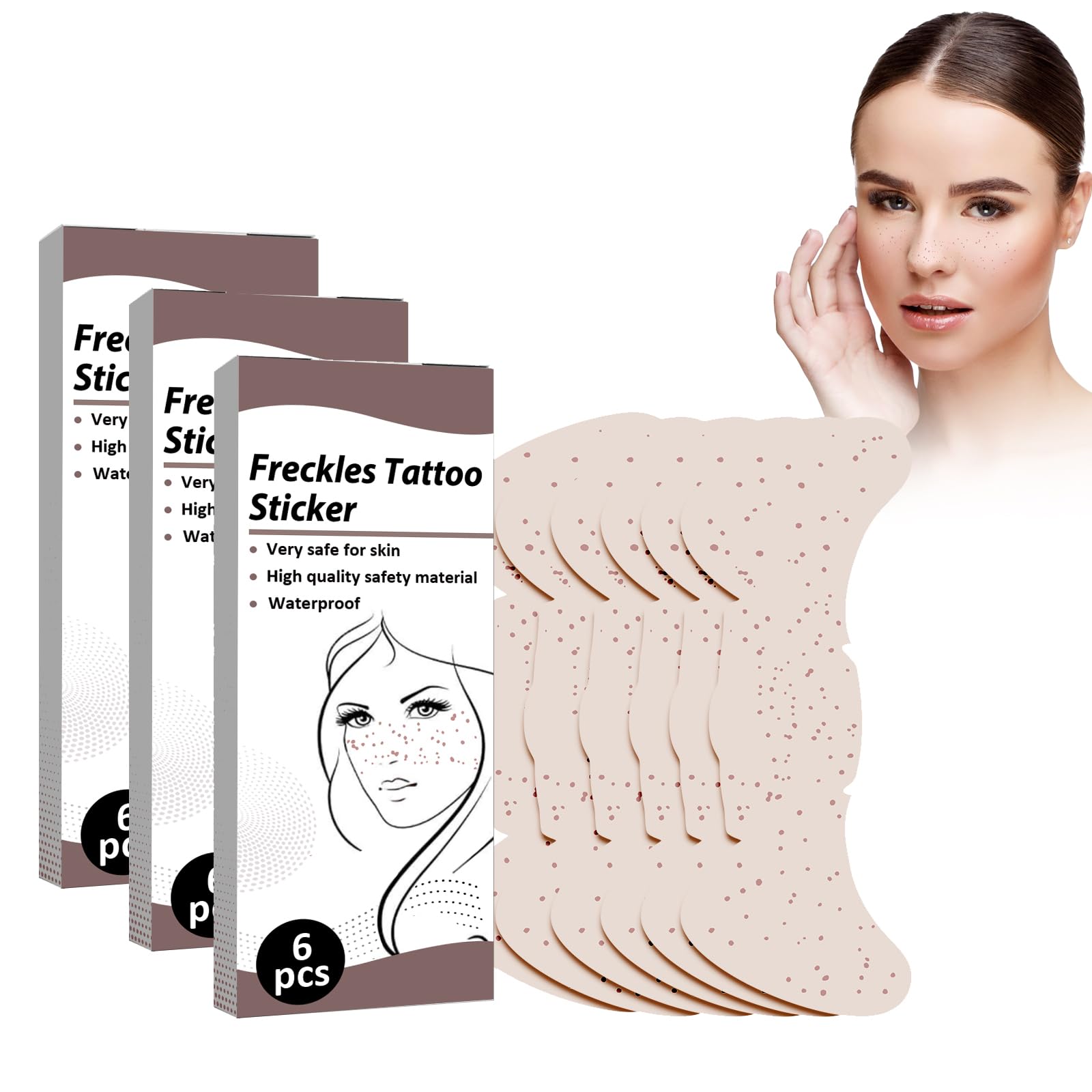 Cynamus Temporary Waterproof Freckle Stickers, Pack of 18, Brown, Natural Realistic Freckles, Perfect for Teens & Adults