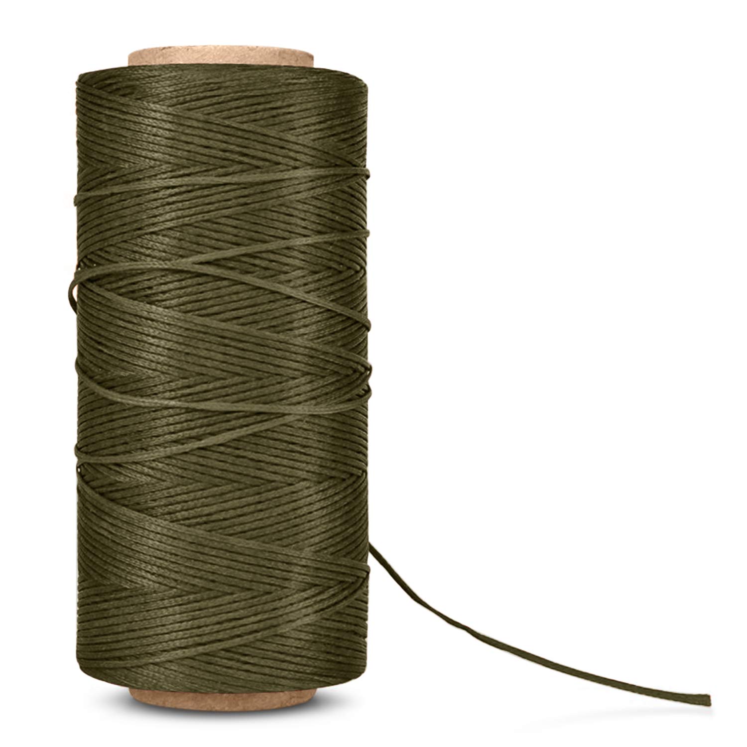 Flexzion Waxed Thread - 284 Yards (260 meters) 0.8mm 150D Polyester Wax Thread for Leather Sewing, Bookbinding, Stitching, Repairing, Beading, & DIY Projects (Army Green) — image 1