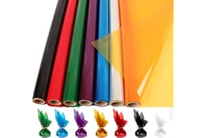 CMFYHM 7 Rolls Colored Cellophane Wrap Roll (34 in x 16.4 ft x 7 Colors) Extra Wide Cellophane Roll Transparent Color Cellophane Gift Wrapping for Gift Baskets,Flowers, DIY Craft,Baby Shower,