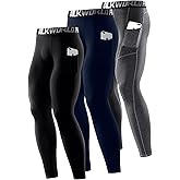 SILKWORLD Men's 1~3 Pack Compression Pants Pockets Cool Dry Gym Leggings Baselayer Running Tights