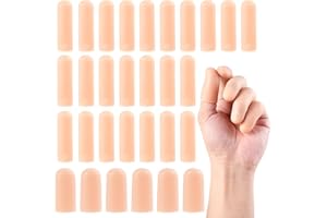 MOHERN 30 Pcs Gel Finger Cots, 2 Sizes Thumb Protector, Soft Finger Covers for Cuts, Fingertip Protector for Embroidery, Cutting, Hands Cracking, Corns, Blisters, and Calluses Protect, Nude