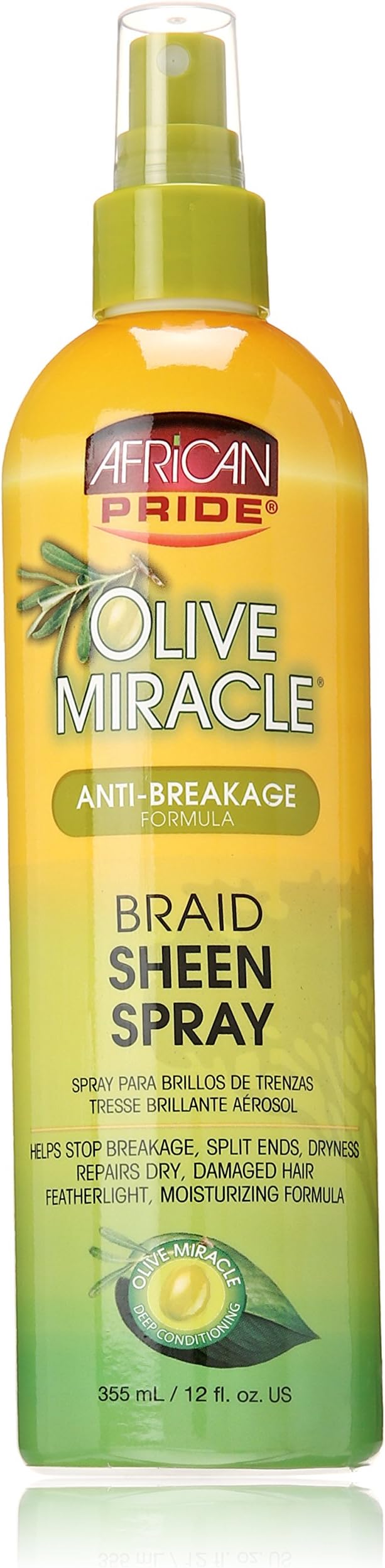 African Pride Olive Miracle Braid Sheen Spray Original 355ml 12oz Reduce