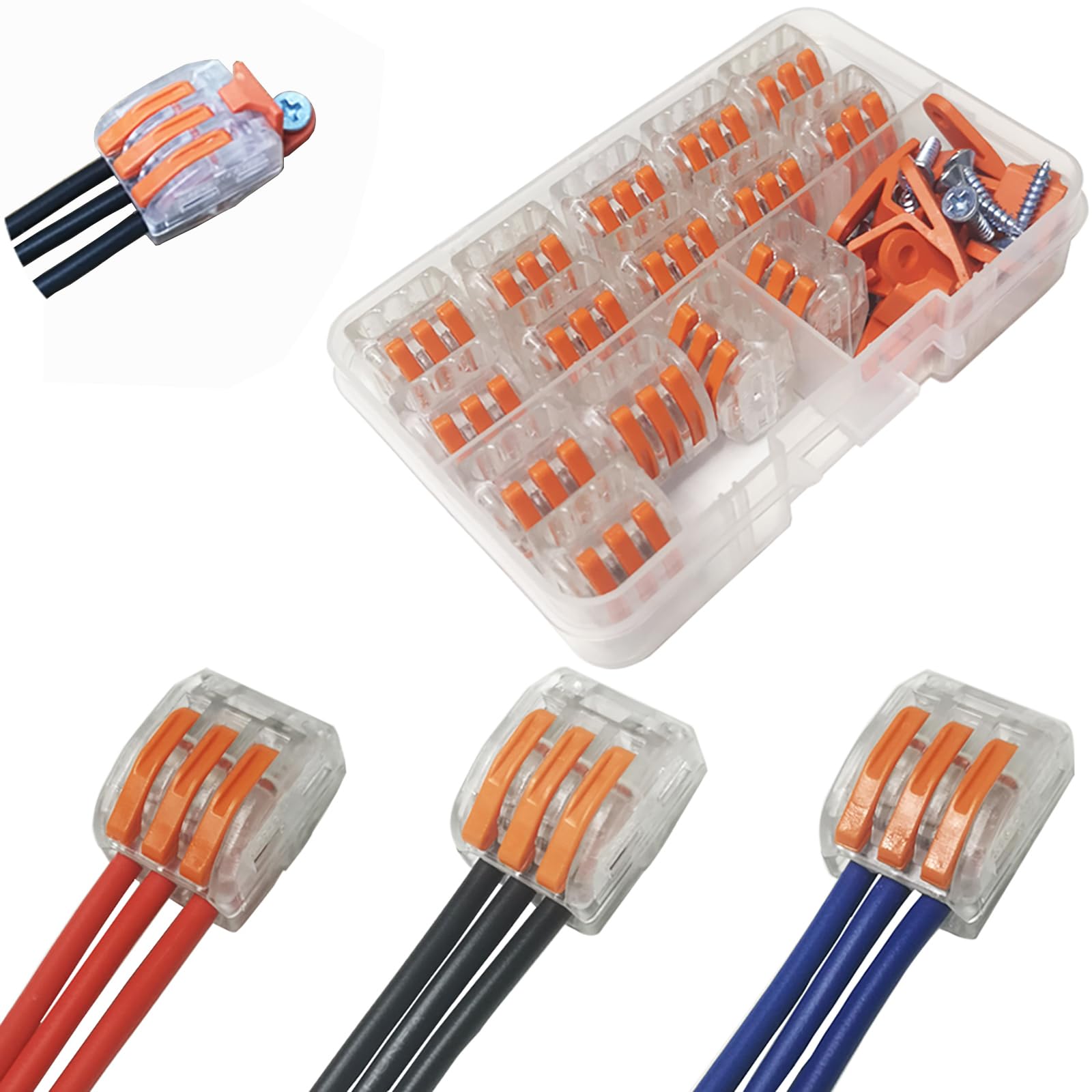 Compact Wire Connectors,CTRICALVER Electrical Connector Blocks 15 pcs 3 Port Compact Splicing Connectors Lever Nut Assortment Terminal Block Kits and Mounting clip