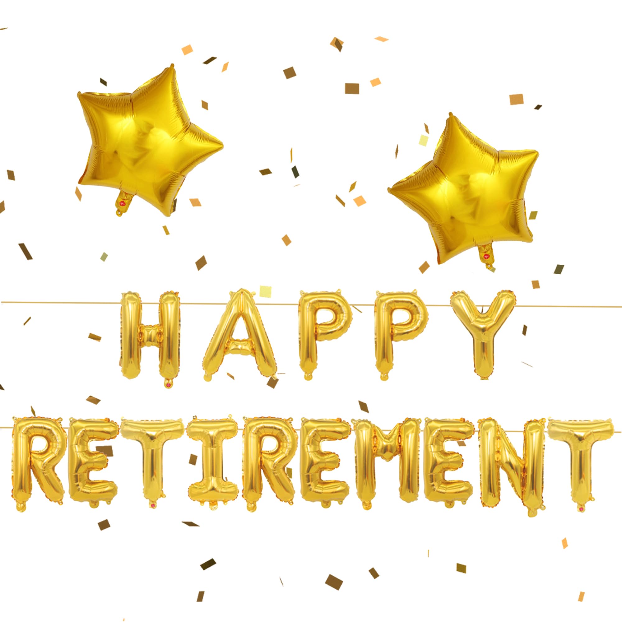 Happy Retirement Decorations Women Men - Gold Happy Retirement Letter Balloons Banner and Star Foil Balloon, Office Going Away Party Supplies