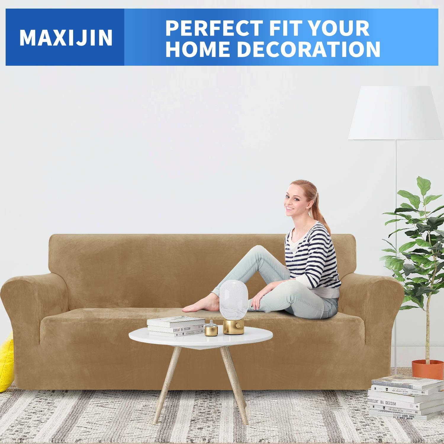 MAXIJIN Thick Velvet Sofa Covers 3 Seater Super Stretch Non Slip Couch Cover for Dogs Cat Pet Friendly 1-Piece Elastic Furniture Protector Plush Sofa Slipcovers (3 Seater - Image 3