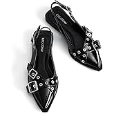 Greatonu Women's Slingback Flats for Women Ballerina Shoes Studs Buckle Flat Shoes Cross Strap Closed Toe Sandals Pointed Toe Ballet Flats Casual Party Dressy Shoes