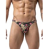 Eagerlove Mens Underwear Thong Sexy G-String Briefs Low Rise Shorts with Flower Prints Soft T-Back Lingerie Valentine's Gift