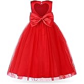 Uhnice Flower Girl Pearl Dress Tulle Ball Gown Bow Prom with Heart Cutout for Wedding Birthday Party
