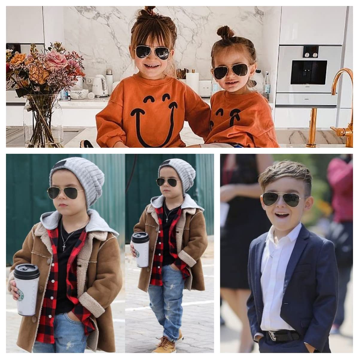 Kids Polarized Aviator Sunglasses for Little Girls Boys Juniors Teenagers, Two Sizes 50MM 52MM