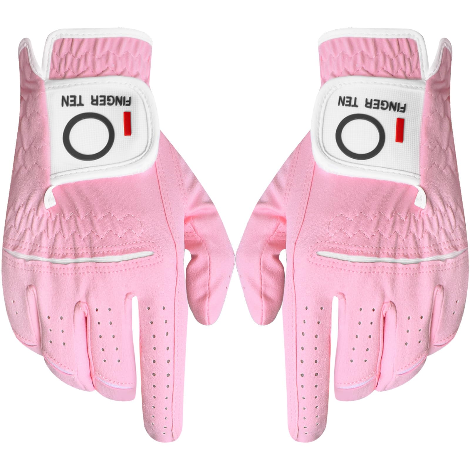 FINGER TEN Golf Gloves Ladies Right Hand All Weather Soft Rain Grip in Pair or 2 Pack, Women Golf Glove Flexible Wear Resistance for Perfect Swing (Pink,M(Worn on Both Hand))