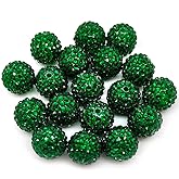 50pcs 20mm Large Size Rhinestone Disco Ball Beads Round Spacer Color Painted Charms for Jewelry Bracelet Necklace Pen Bag Chain Making Crafts Beading Supplies (20mm Dark Green)