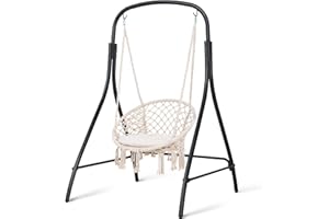 SUNCREAT Indoor Hammock Swing Chair with Stand, Hanging Chair Outdoor with Stand, 400 lbs Capacity, Beige