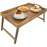 Utoplike Acacia Large Bed Tray Table for Eating, Breakfast Bed ServingTray with Folding Legs, Large Wood Serving Trays for La