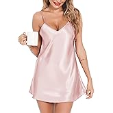 Lovasy Women Satin Nightgown Sexy Lingerie Sleepwear Silk Slip Dress V Neck Negligee Nightie Bridal Babydoll Short Nightwear