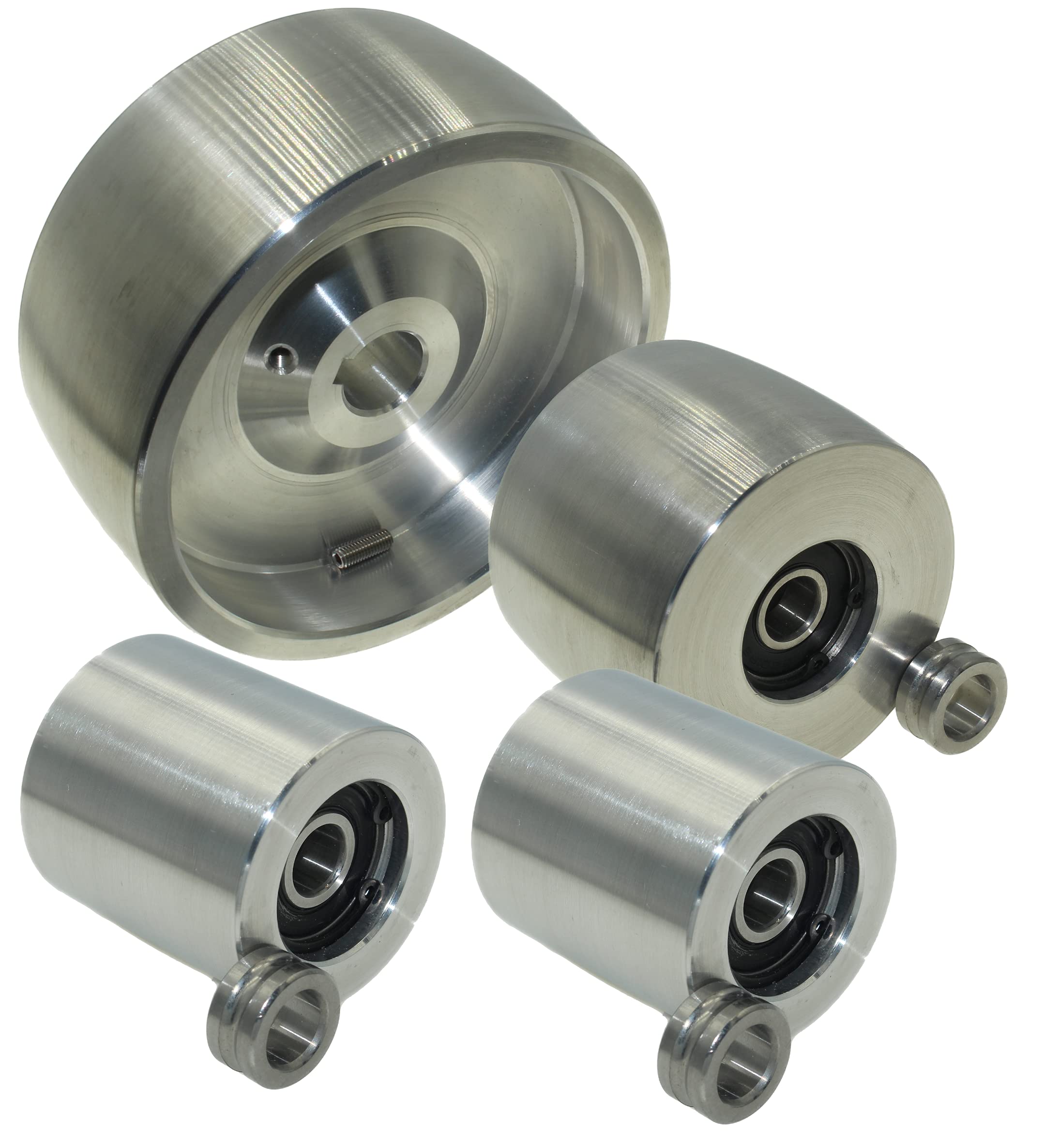 (AL5-19) CNC Machined Belt Grinder Wheel Set for Knife Grinders 130 mm Drive-19 mm Shaft 75 mm Track 50 mm Idler