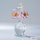 CNCRMEM Crystal Bird & Forget-Me-Not Flower Figurine,3x4 inch Glass Flower Collectible Ornaments for Home Decor Table Centerpiece Glass Bouquet Flowers Keepsake Gifts for Women (Pink)