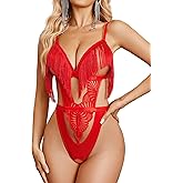 Avidlove Women Teddy Lingerie Tassel Cup Lace Mesh Bodysuit One Piece Babydoll