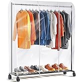 Clear Clothes Rack Cover 6Ft Garment Rack Cover Transparent Clothing Rack Cover With 2 Durable Zipper Waterproof Protector for Garment Rack (71"L x 20"W x 60"H, Rack Not Included)
