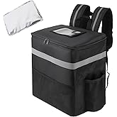 CIVJET Insulated Food Delivery Backpack with 2 Cup Holder, Cooler Bags for Hot/Cold Food for Bike, Insulated Reusable Grocery Shopping Backpack, Rideshare Delivery Bag（Black）