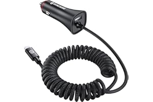 [Apple MFi Certified] Syncwire iPhone Car Charger 32W Super Fast Car Phone Charger Cigarette Lighter USB Car Adapter with Build-in 5FT Coiled Lightning Cable for Apple iPhone 14/13/12/11/XR/Max, iPad