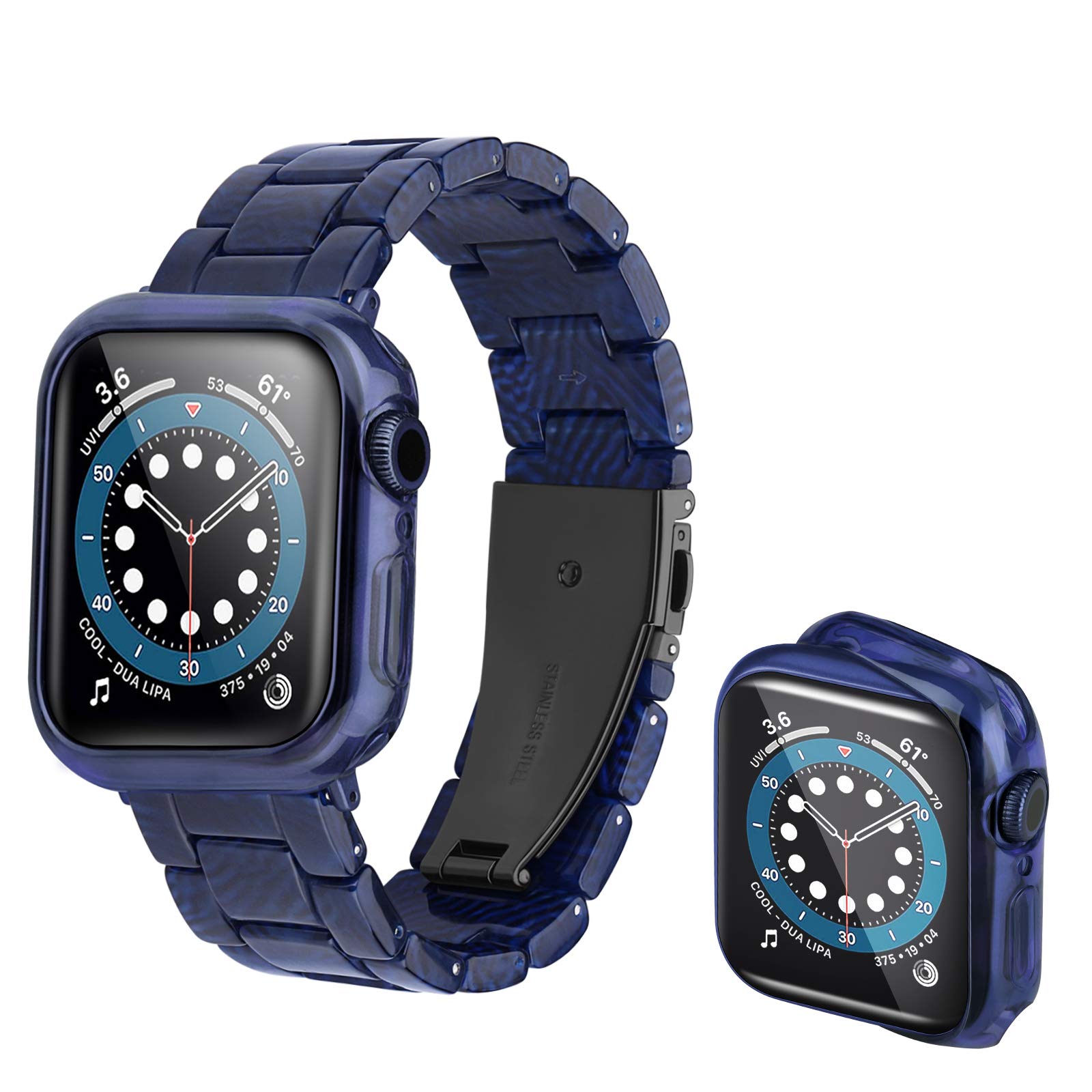 Omter Band with Case Compatible with Apple Watch 49mm 45mm 44mm 42mm 41mm 40mm 38mm, Women Men Fashion Resin Strap Bumper for iWatch Ultra 2/1 Series 9/8/7/SE/6/5/4,Series 3/2/1