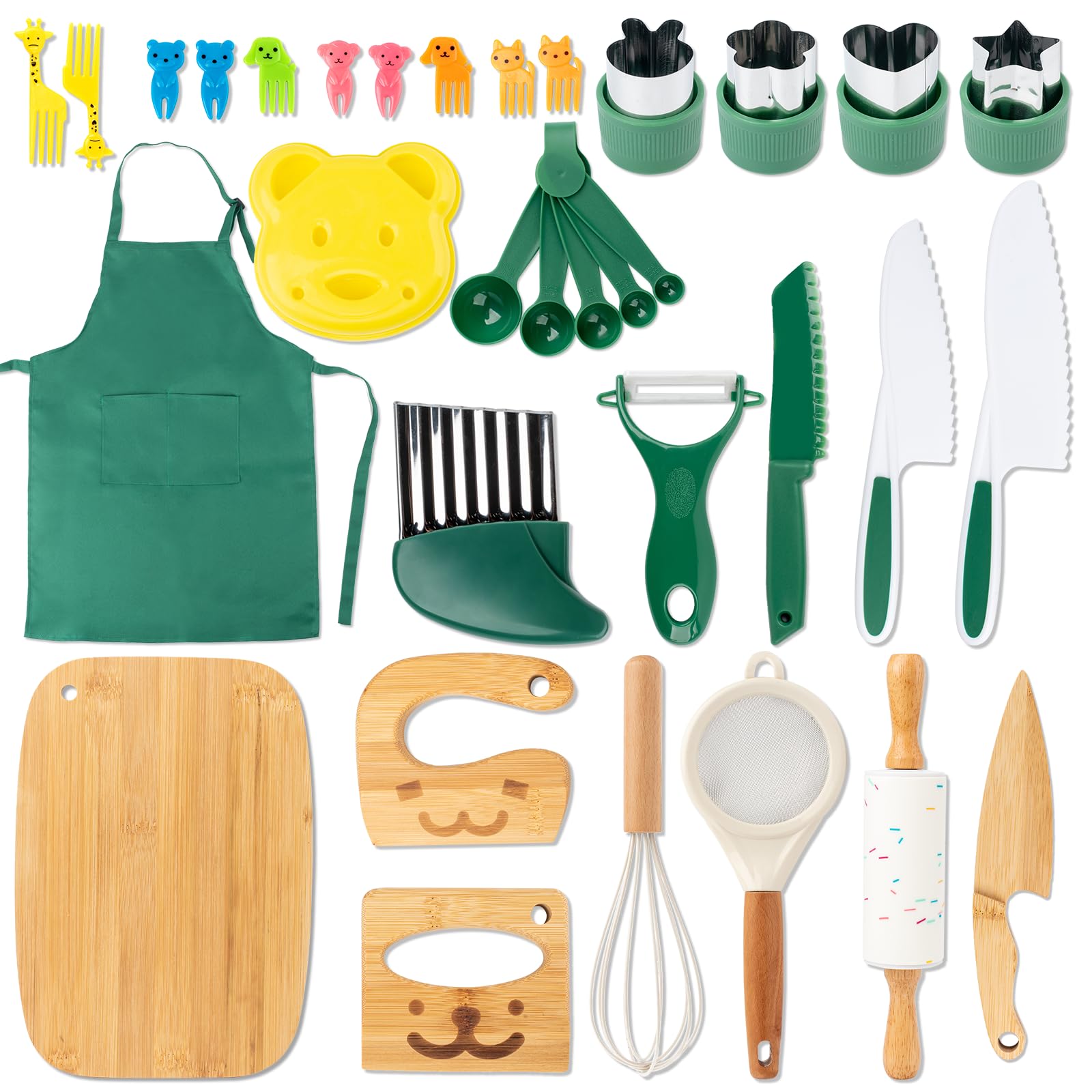 Photo 1 of 20 PCS Kids Safe Knife Set for Real Cooking, Montessori Kitchen Tools for Toddlers, Cooking & Baking Set for Kids Little Chefs, Kids Kitchen Knife Set, Crinkle Cutter, Kids Apron for Girls Boys
