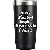 Boss Appreciation Gifts Mentor Gift Tumbler Great Leaders Coffee Mug Leader Supervisor PM Mentor Retirement Gift Coworker Farewell, 20oz Stainless Steel Insulated Tumbler, Black