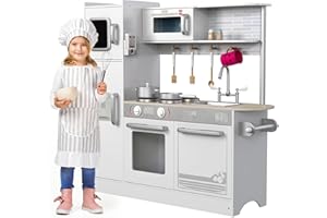 KIDDERY TOYS Play Kitchen - Wooden Kitchen Playset for Toddlers and Big Kids - Large Pretend Toy playset for Boys and Girls with Cooking Stove, Oven, Pots, Pans, Phone, Microwave, Fridge, Sink, Utensils - Ages 3-8