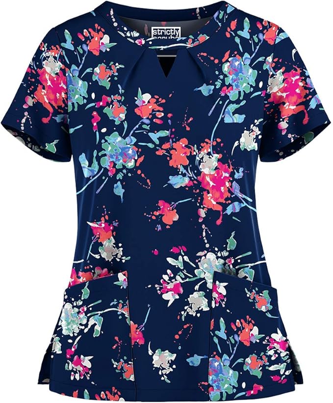 Strictly Scrubs Women's Stretch Floral Splash Print Fashion Scrub Top (XS3X) Clothing