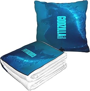 Xiongminqing Godzilla King of The Monsters Blanket and Pillow Premium Soft 2-in-1 Aircraft Blanket, Suitable for Traveling Home