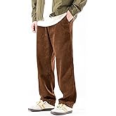 PLEPAN Mens Corduroy Pants Baggy Wide Leg Casual Elastic Waist Drawstring Loose Fit Sweatpants