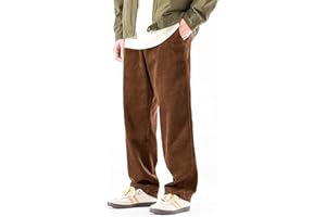 PLEPAN Mens Corduroy Pants Baggy Wide Leg Casual Elastic Waist Drawstring Loose Fit Sweatpants