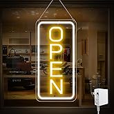 22.8"x 11.8" Ultra Bright 12V Neon Open Sign for Business, LED Open Neon Sign, Electric Light up Signs for Stores, Restaurants Offices Retail Shops Window (Yellow-White-Vertical)