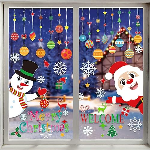 VEYLIN 118 Pieces Christmas Window Clings with Xmas Snowflakes Decals Removable PVC Staic Stickers for Christmas Window Display(8 Sheets)
