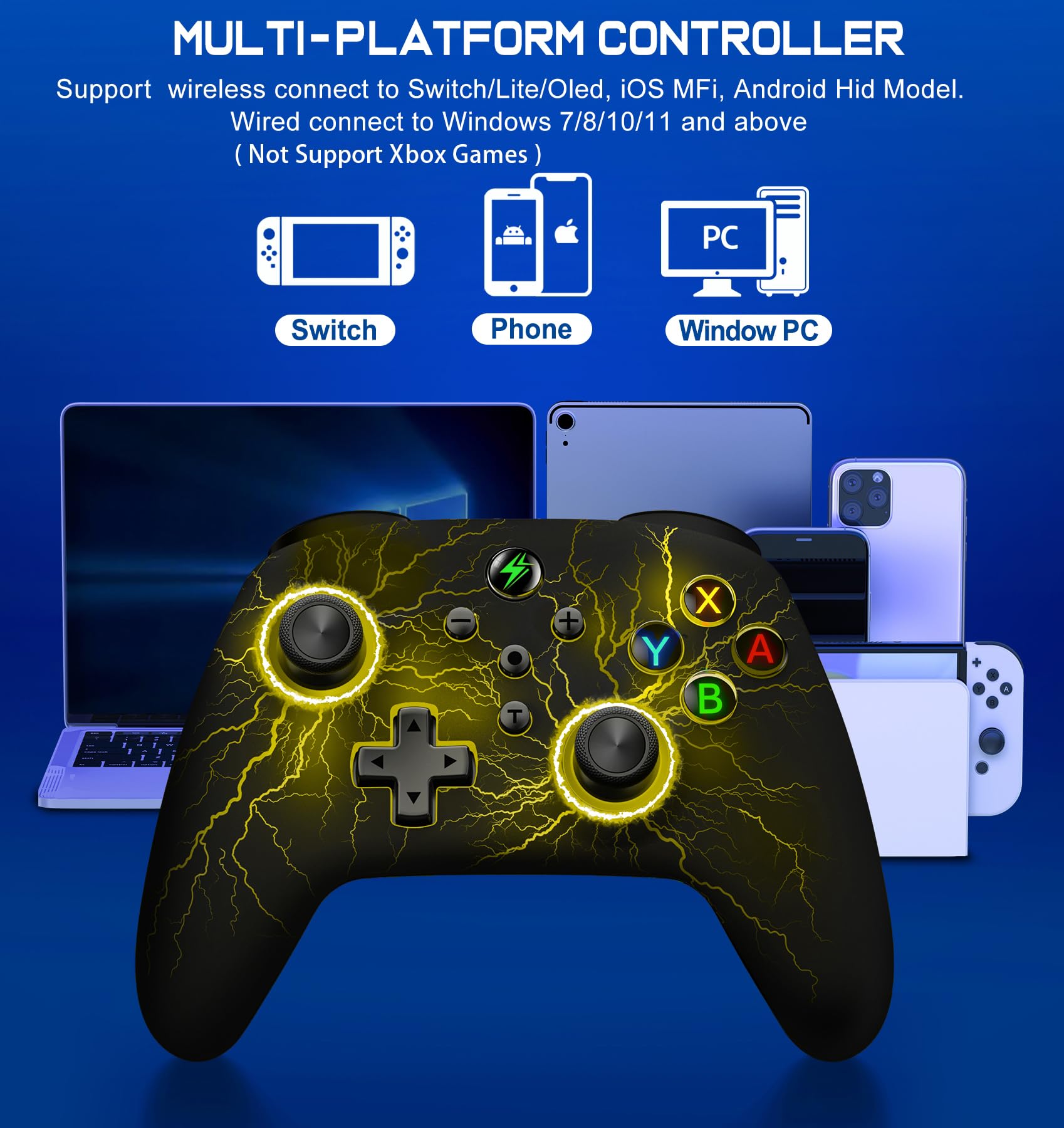 Wireless Switch Pro Controller for Nintendo Switch Controller, Cool LED Wired PC Joysticks-Wireless iOS Gamepad/Android Remote/Programmable Nintendo Switch Accessories Interactive Gaming Figures