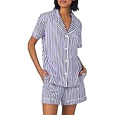 Bed Head PJs Women’s Short Sleeve Woven Cotton Sateen Shorty Pajama Set – Organic, Soft, Lightweight, Classic Fit Sleepwear