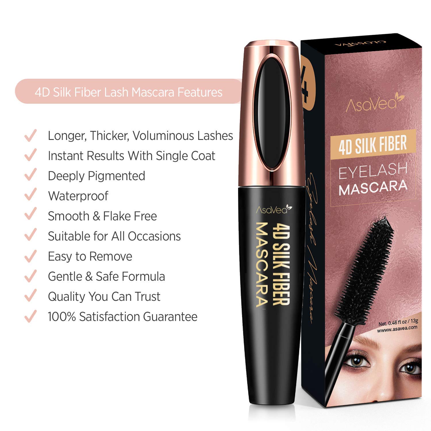 Natural 4D Silk Fiber Lash Mascara, Lengthening and Thick, Long Lasting, Waterproof & Smudge-Proof, All Day Exquisitely Lush, Full, Long, Thick, Smudge-Proof Eyelashes : Beauty